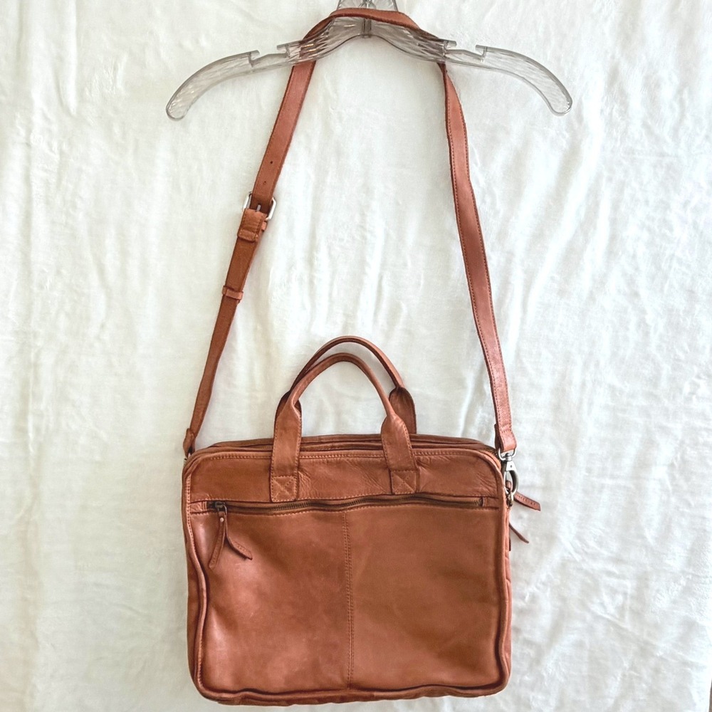 Marta Ponti Portugal Cognac Leather Briefcase Messenger Crossbody Bag Brown